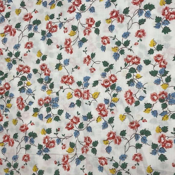 Vintage Cannon Monticello Flat Sheet Blue Pink Yellow Floral Linen Retro Classic - Picture 3 of 6